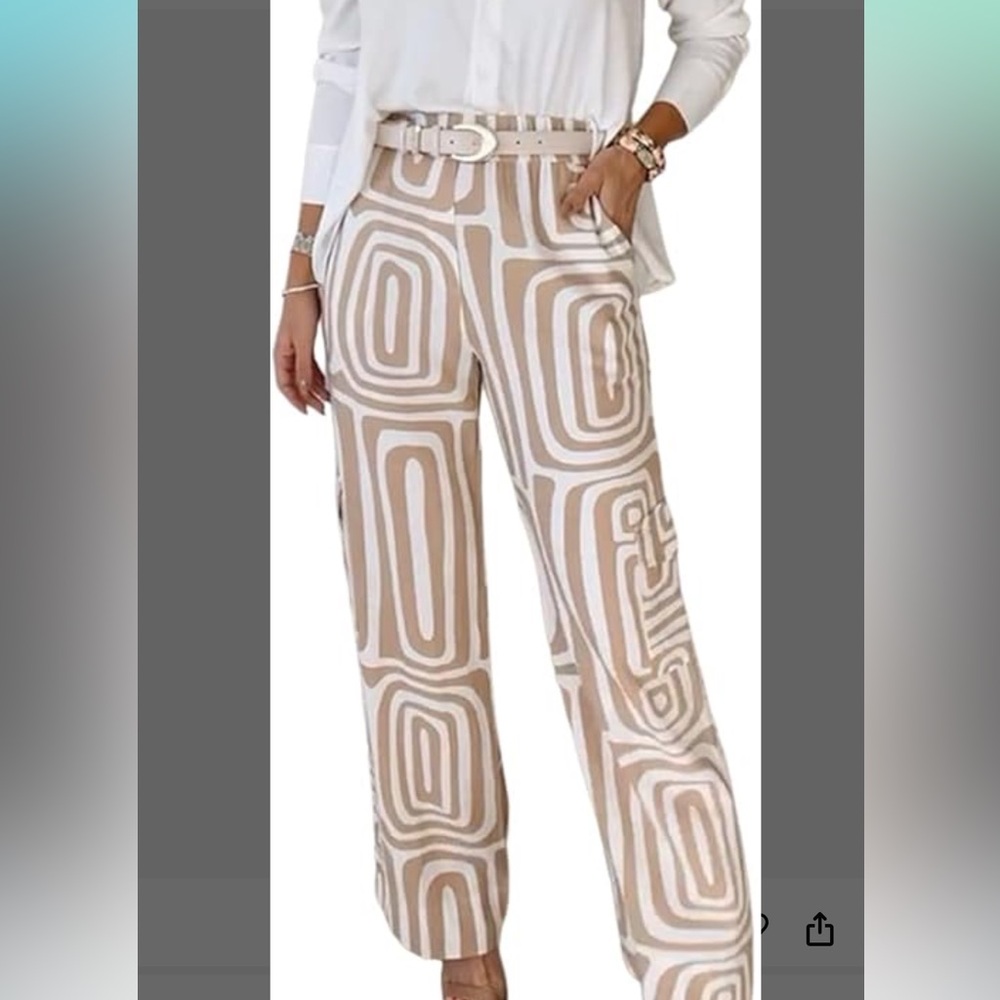 Stylish Tan and White Geometric Women's Pants